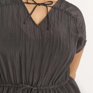 NWT SCOOP Black V-Neck Crinkle Midi Dress Short Sleeve Side Pockets Size 2XL 20